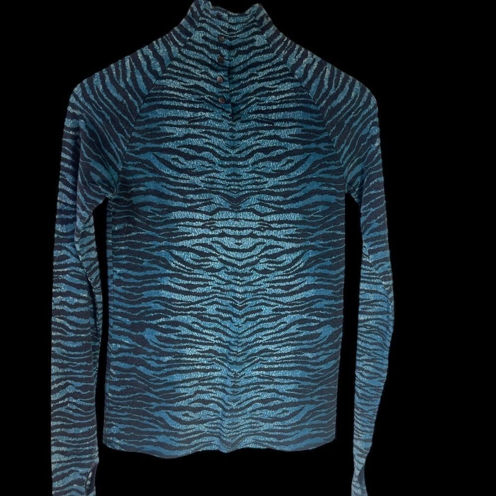 Kenzo X H&M Blue‎ Tiger Stripe Wool Blend Mock Turtleneck Long Sleeve Top Sz 6 - Picture 3 of 12